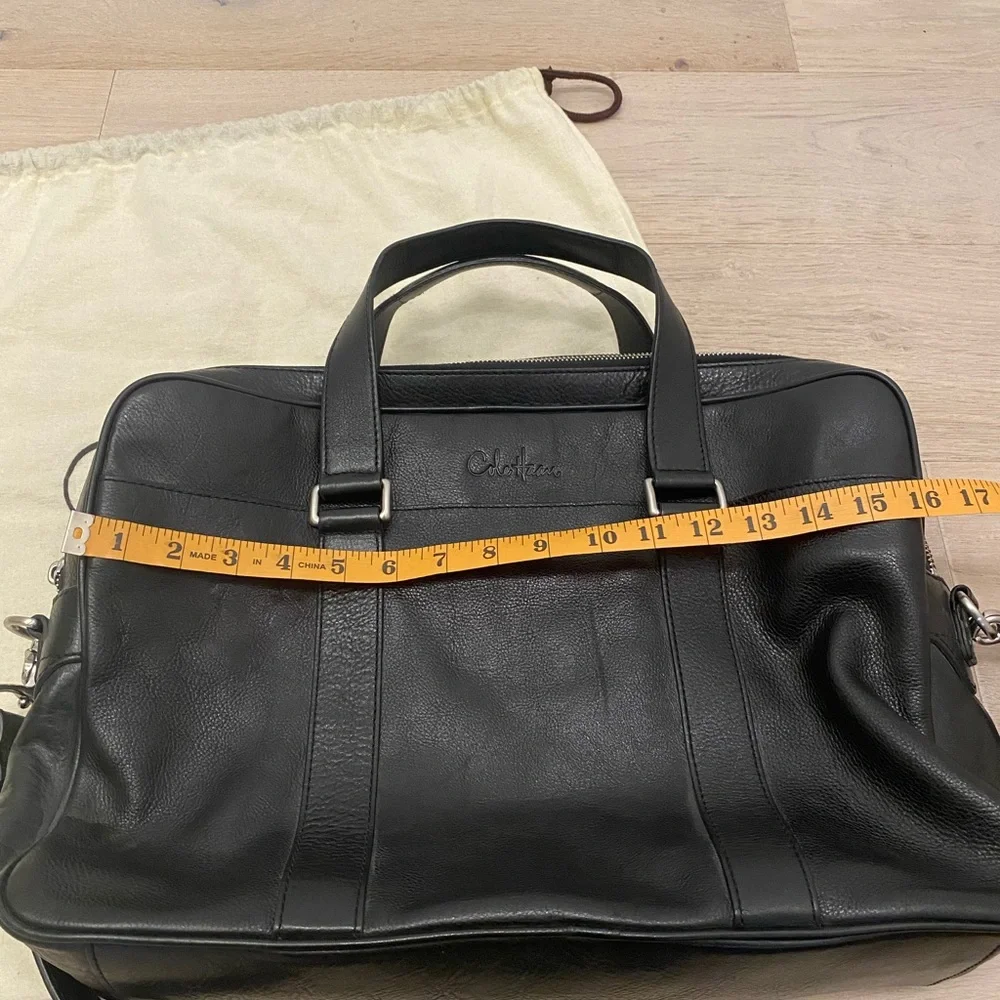 Cole Haan Unisex Black Leather Bag / Messenger / Laptop / Briefcase Silver